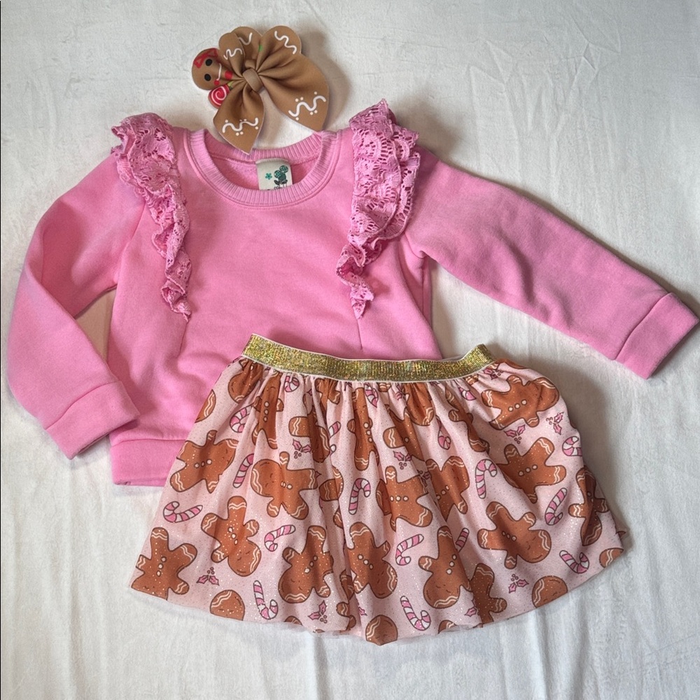 Sweet Wink Gingerbread Man Candy Cane skirt, Lily Bleu top & gingerbread man bow